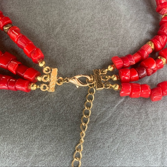Red and Gold Layered Necklace - Picture 3 of 4